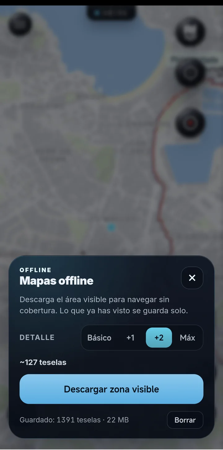 Panel de mapas offline de OxxRoad